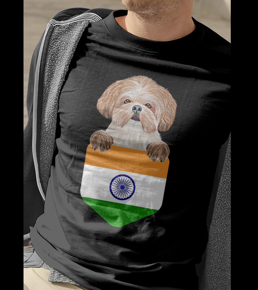 India Flag Shih Tzu Dog Pocket Companion T-Shirt