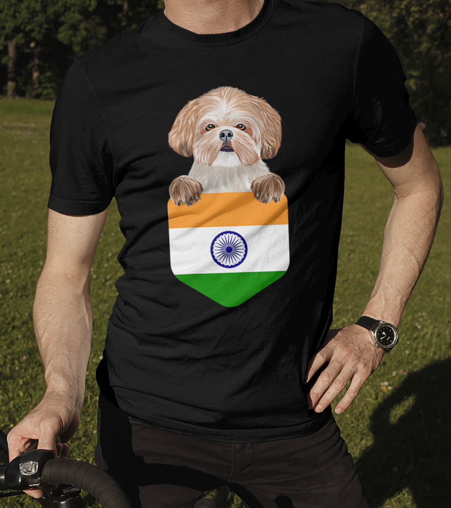 India Flag Shih Tzu Dog Pocket Companion T-Shirt