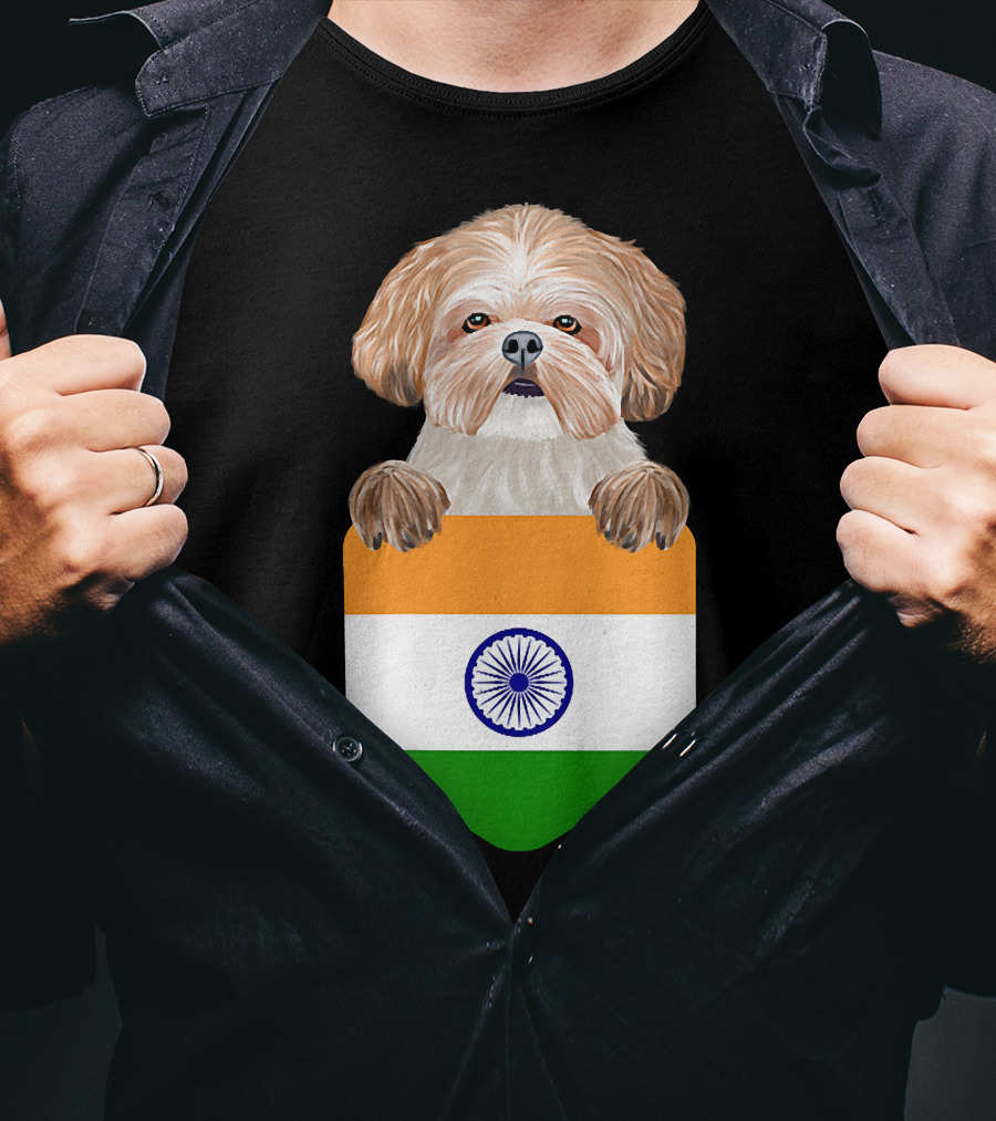 India Flag Shih Tzu Dog Pocket Companion T-Shirt