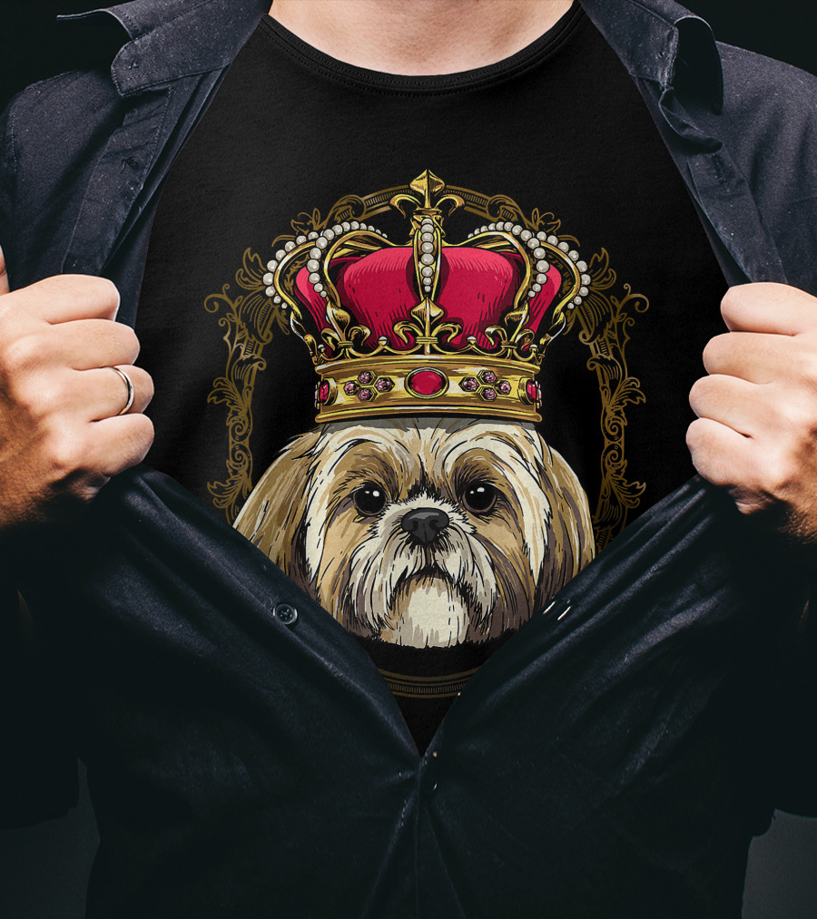 King Shih Tzu Crowned Portrait Queen Shih Tzu Dog T-Shirt