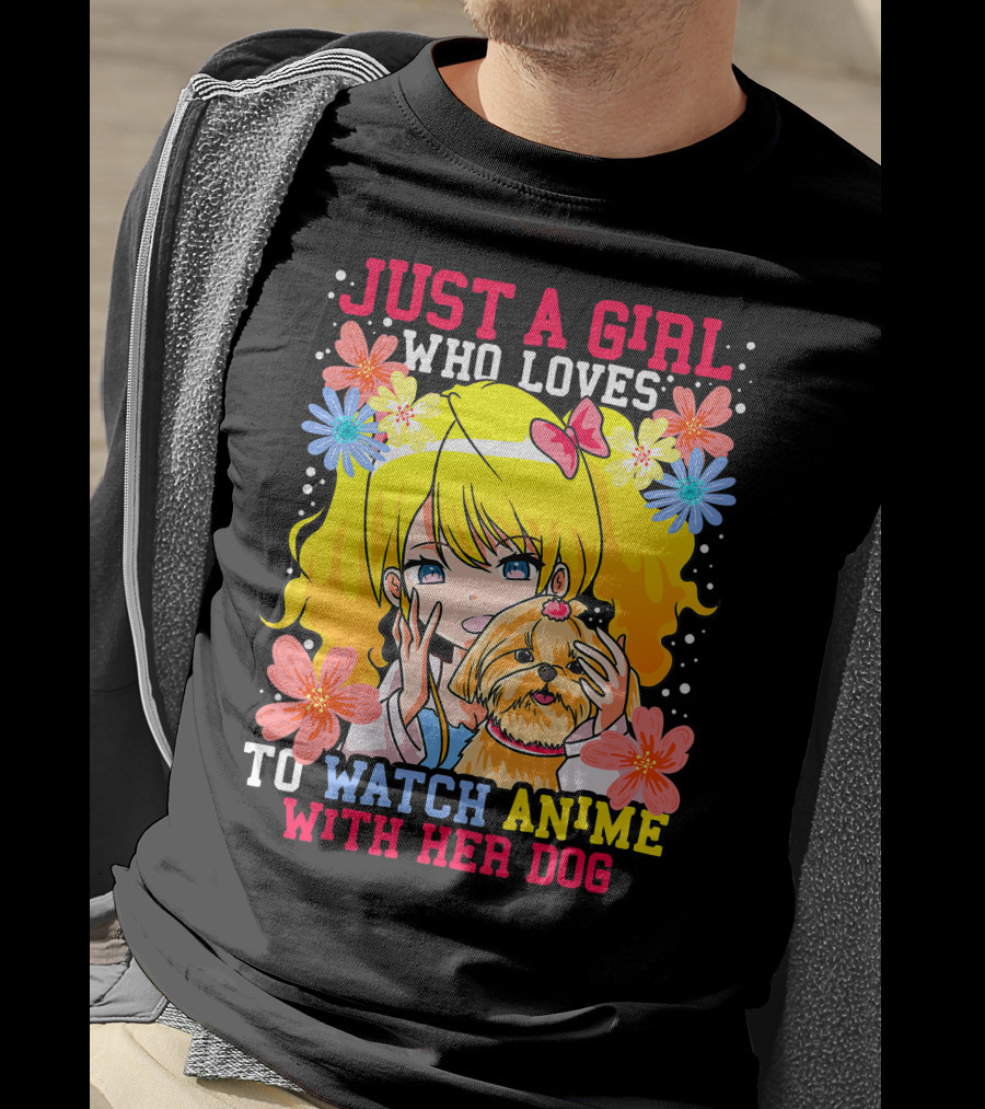 Just A Girl Watch Anime With Her Dog Shih Tzu Pup Manga T-Shirt
