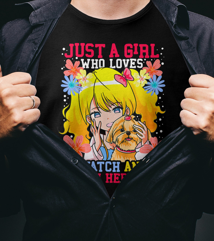 Just A Girl Watch Anime With Her Dog Shih Tzu Pup Manga T-Shirt