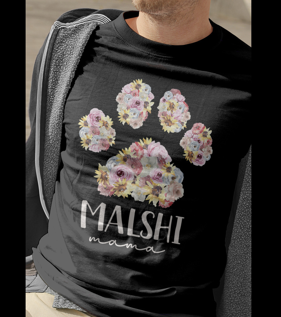 Malshi Mama Floral Paw Maltese Shih Tzu Dog Mom T-Shirt