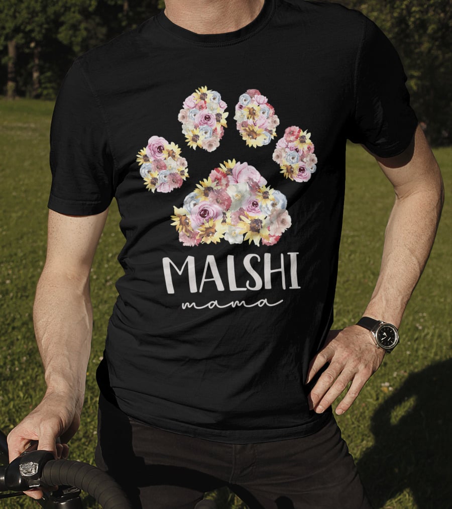 Malshi Mama Floral Paw Maltese Shih Tzu Dog Mom T-Shirt
