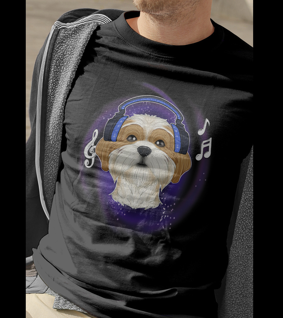 Cute Shih Tzu DJ Headphones Music Lover T-Shirt