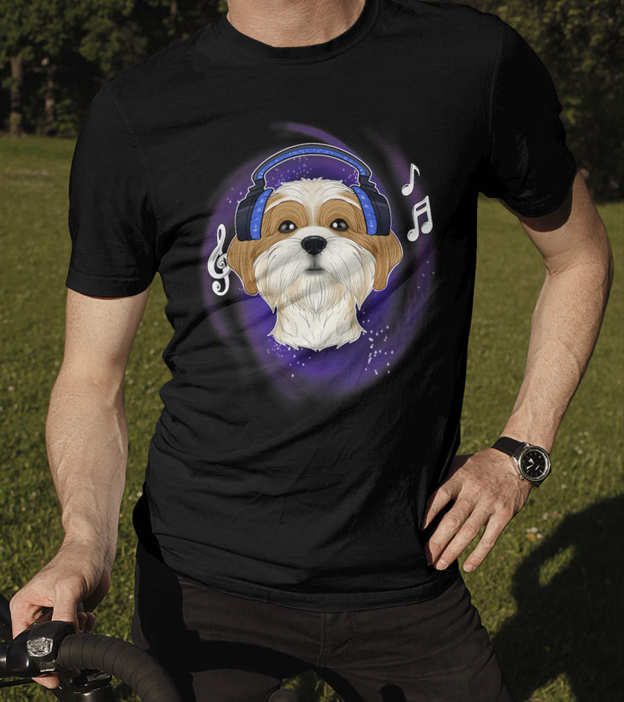 Cute Shih Tzu DJ Headphones Music Lover T-Shirt