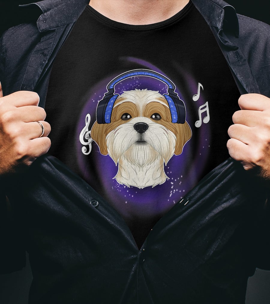 Cute Shih Tzu DJ Headphones Music Lover T-Shirt