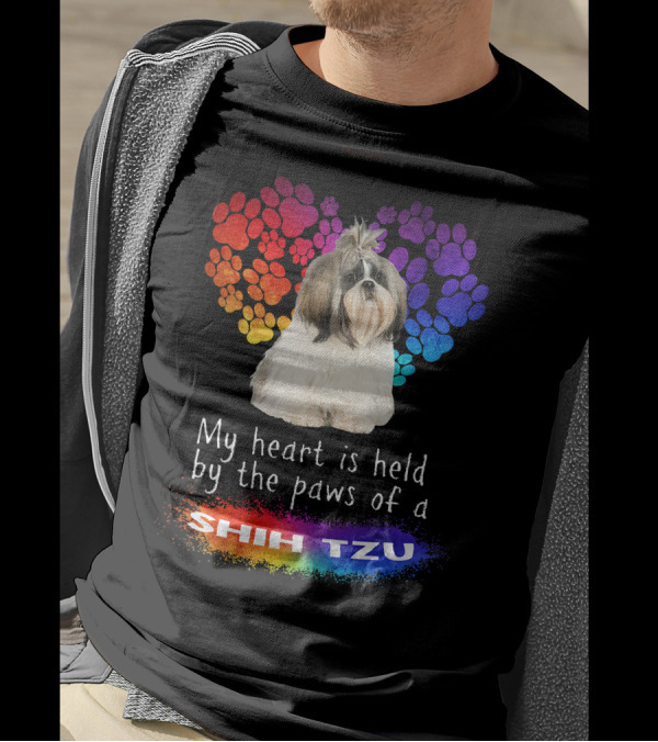 My Heart Is Held By The Paws Of A Shih Tzu Rainbow Paws T-Shirt