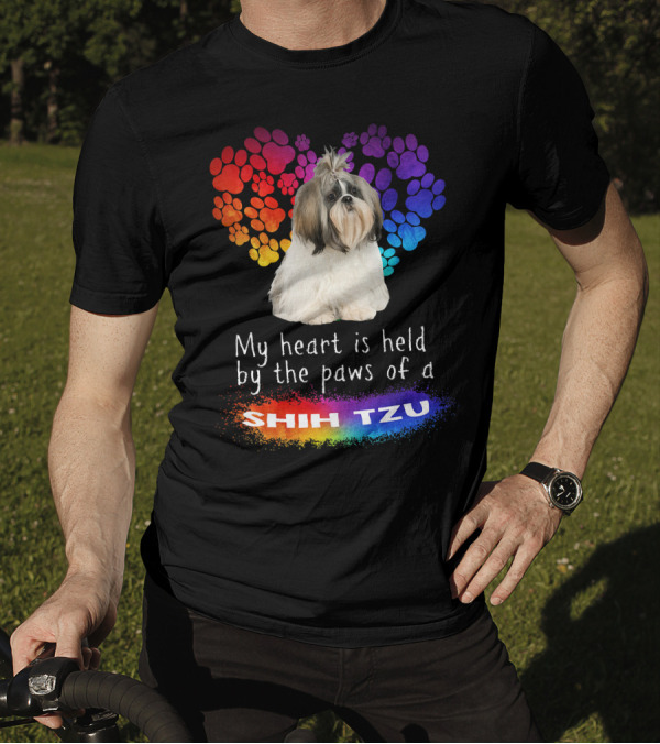 My Heart Is Held By The Paws Of A Shih Tzu Rainbow Paws T-Shirt