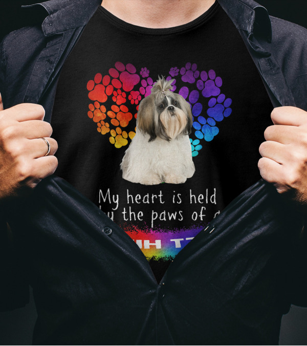 My Heart Is Held By The Paws Of A Shih Tzu Rainbow Paws T-Shirt