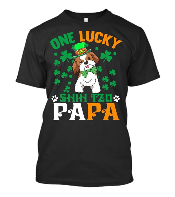 One Lucky Shih Tzu Papa St Patricks Day Dog Hat Clover T-Shirt