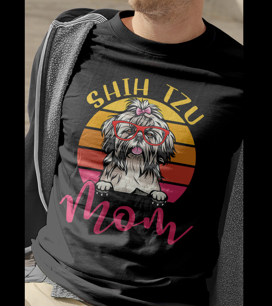 Shih Tzu Mom Retro Vintage Funny Dog Mama Mothers T-Shirt