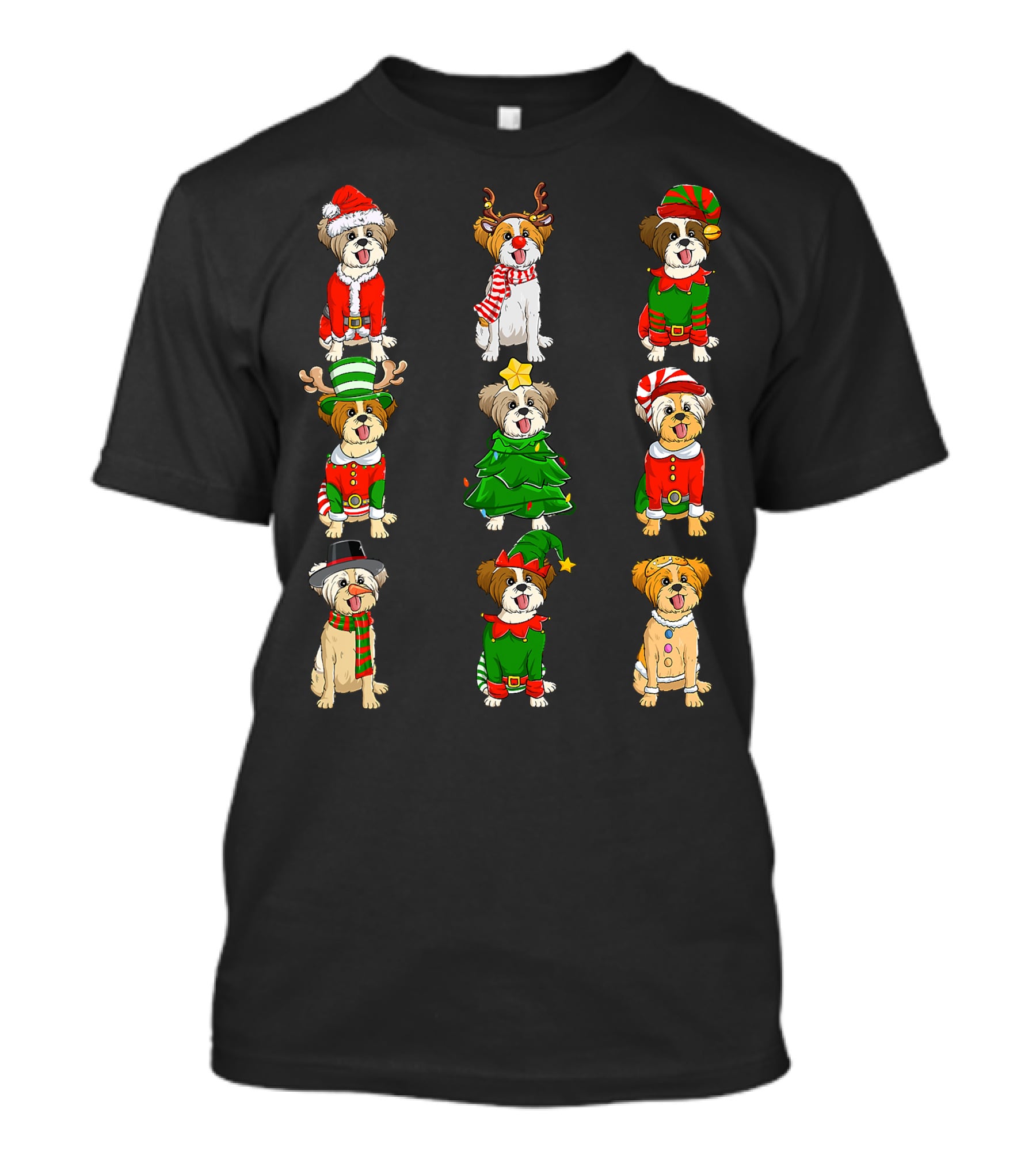 Santa Shih Tzu Christmas Tree Lights Elf Reindeer Santa Shih Tzu Reindeer Elf T-Shirt