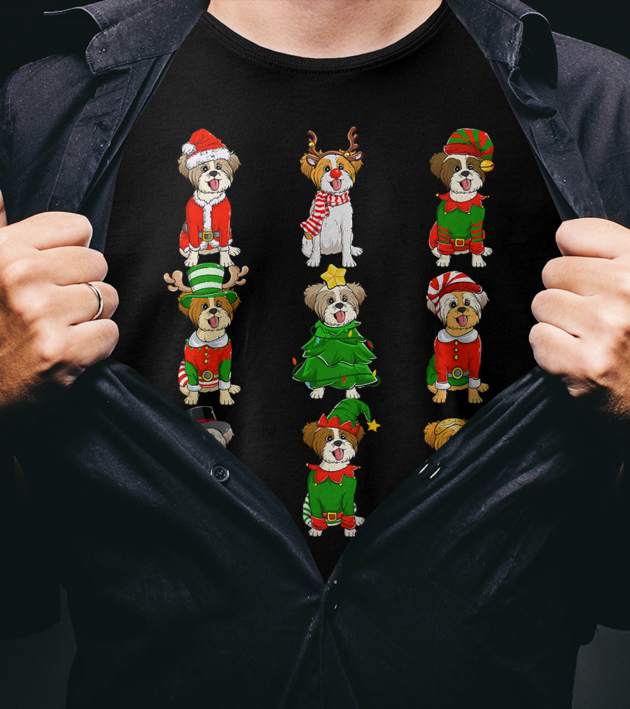 Santa Shih Tzu Christmas Tree Lights Elf Reindeer Santa Shih Tzu Reindeer Elf T-Shirt