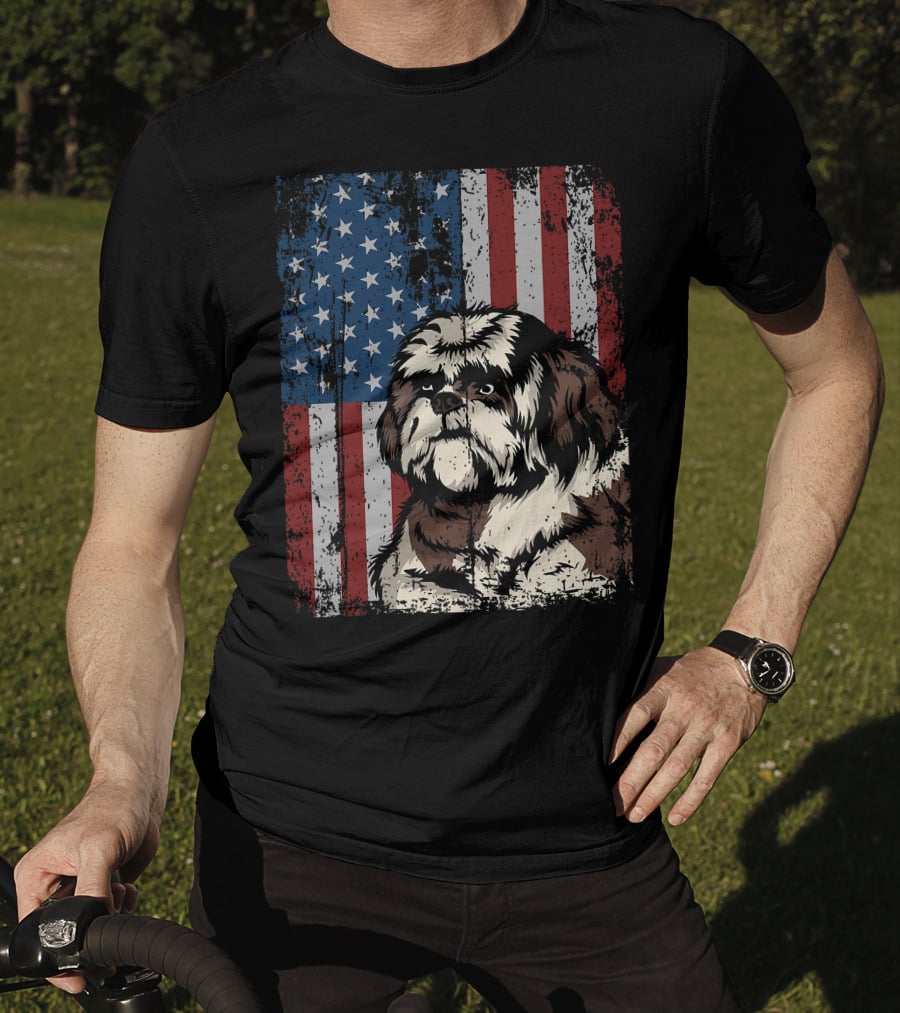 Shih Tzu American Flag Patriotic Owner T-Shirt