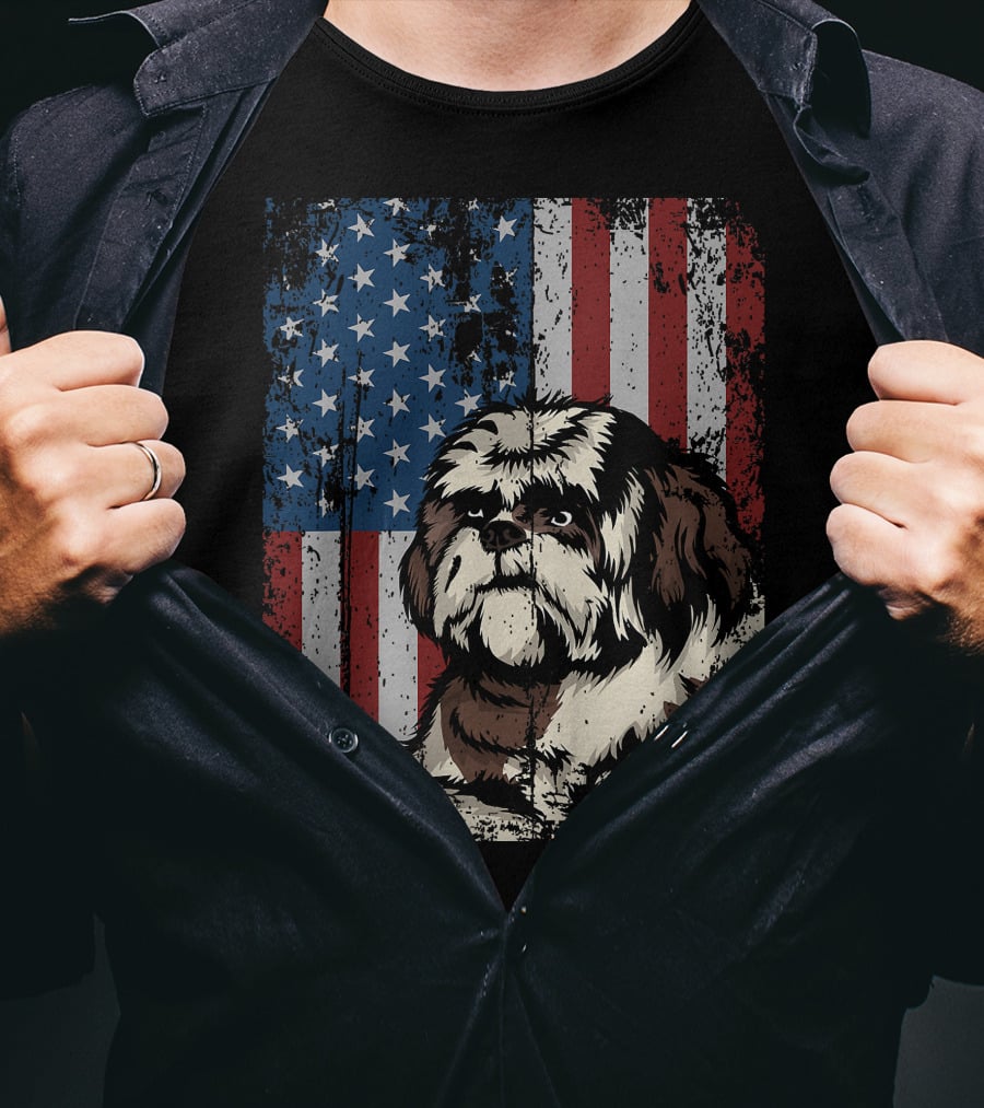 Shih Tzu American Flag Patriotic Owner T-Shirt