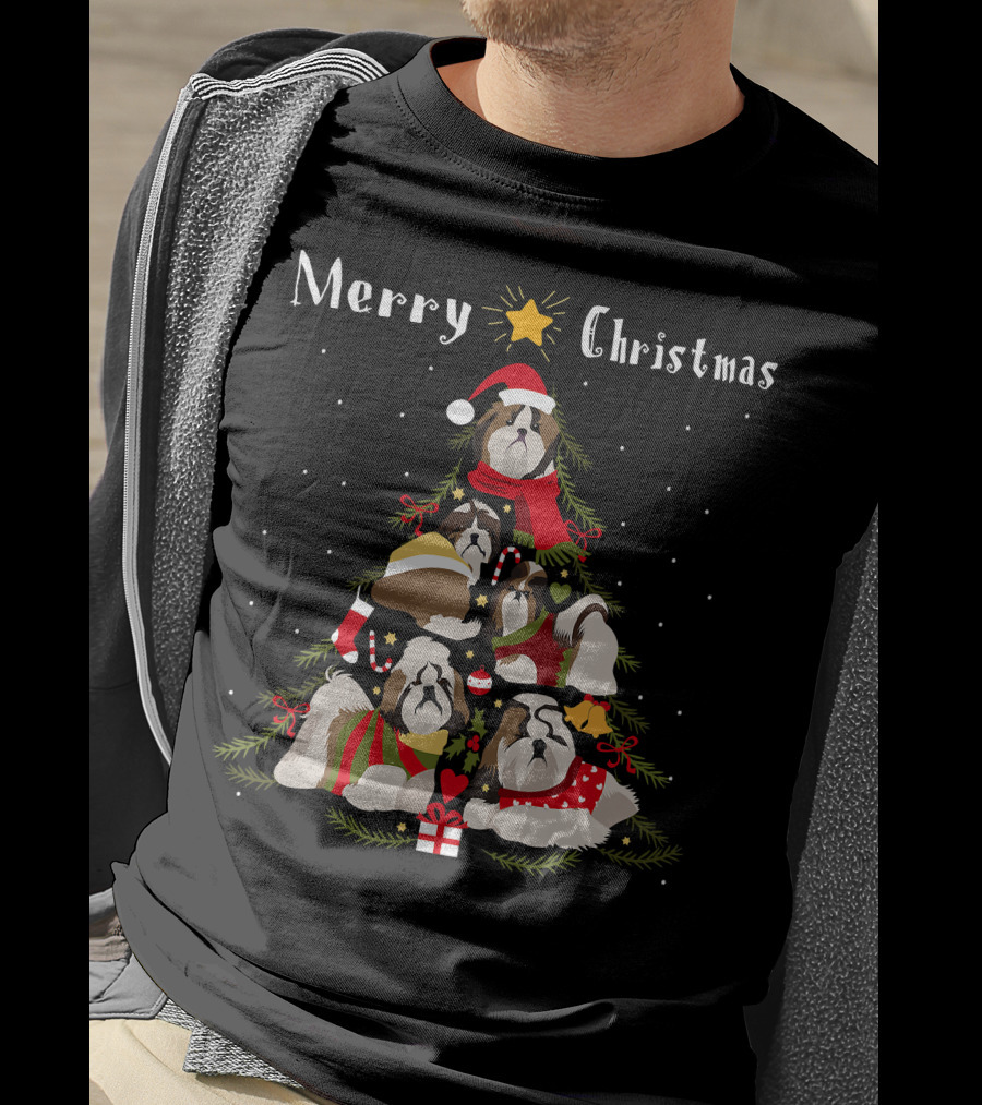 Merry Christmas Shih Tzu Xmas Tree T-Shirt