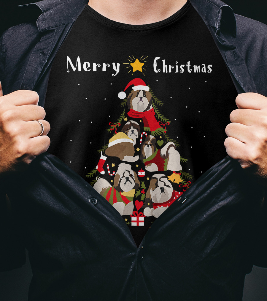 Merry Christmas Shih Tzu Xmas Tree T-Shirt