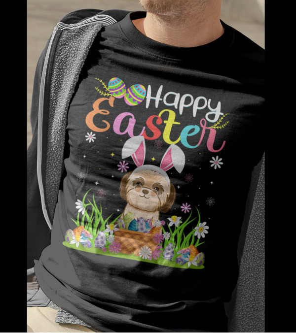 Happy Easter Shih Tzu Dog Bunny Egg Hunting Funny Shih Tzu T-Shirt