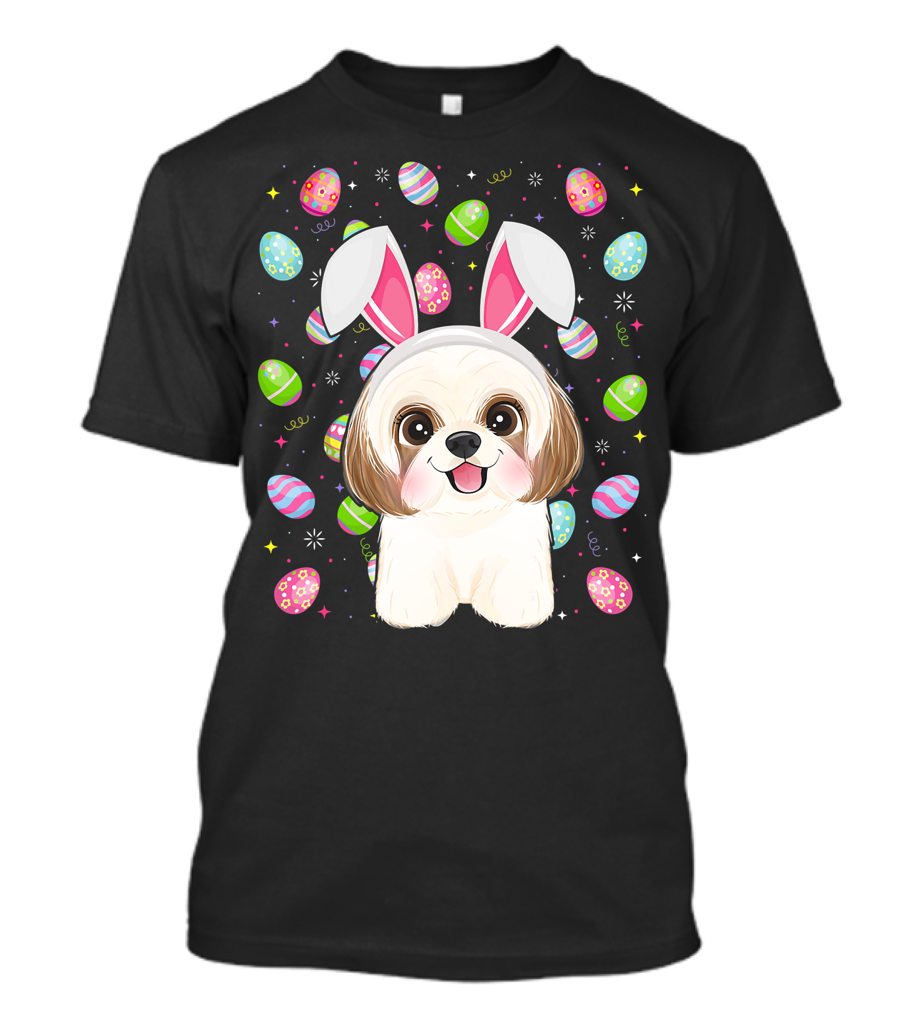 Shih Tzu Dog With Easter Eggs And Bunny Ears Funny Easter Lover Image T-Shirt