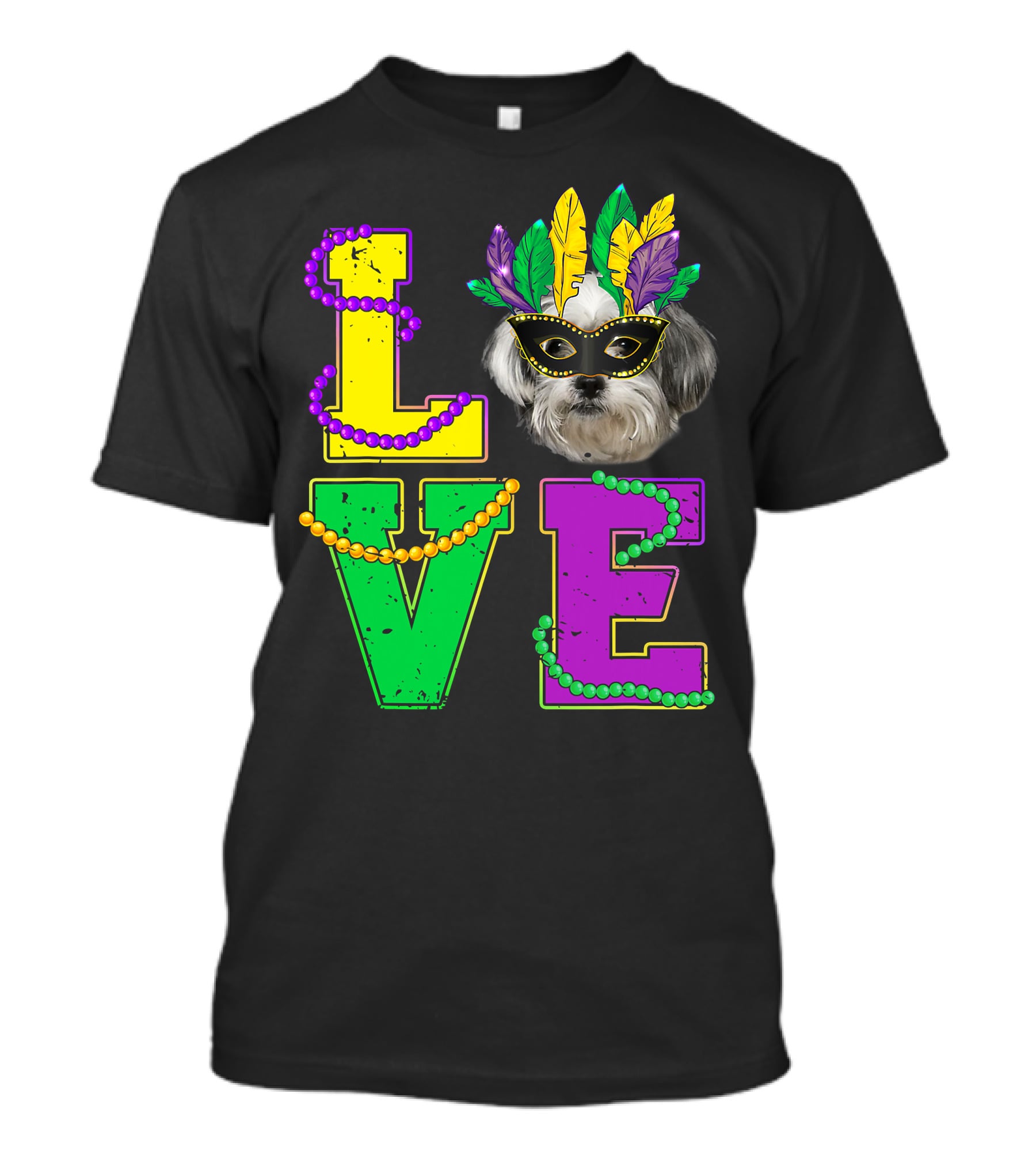 Shih Tzu Puppy Love Mardi Gras Beads Mask T-Shirt