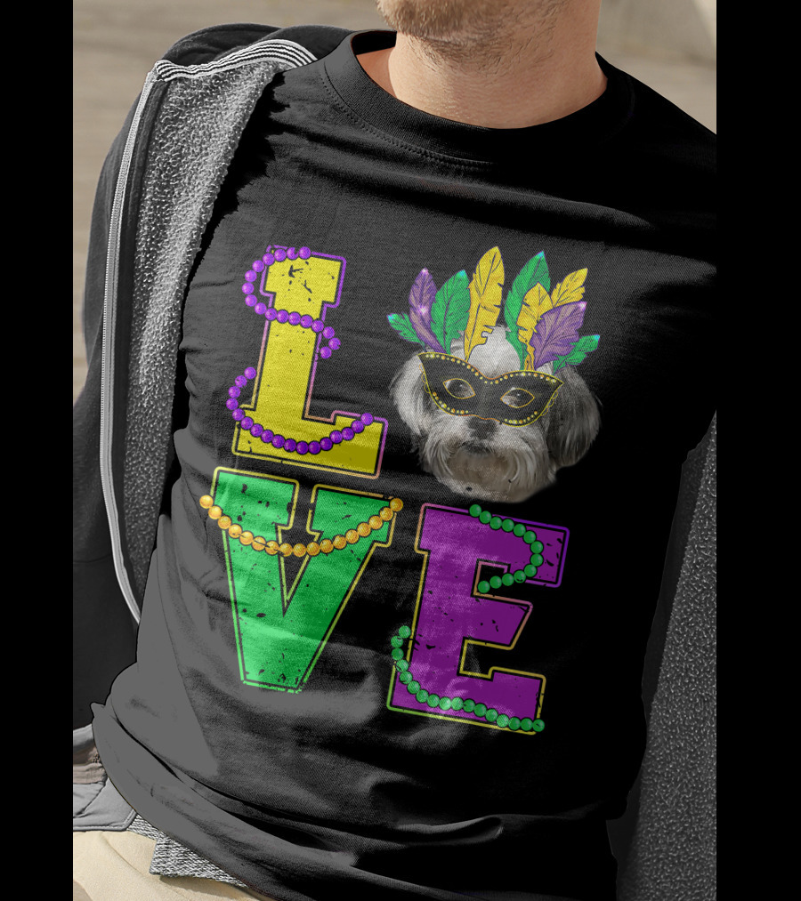 Shih Tzu Puppy Love Mardi Gras Beads Mask T-Shirt