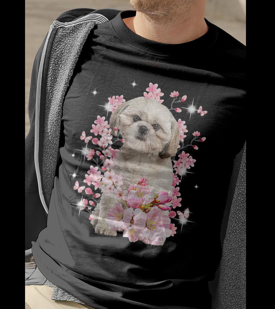 Shih Tzu Dog Sakura Japanese Cherry Blossom T-Shirt