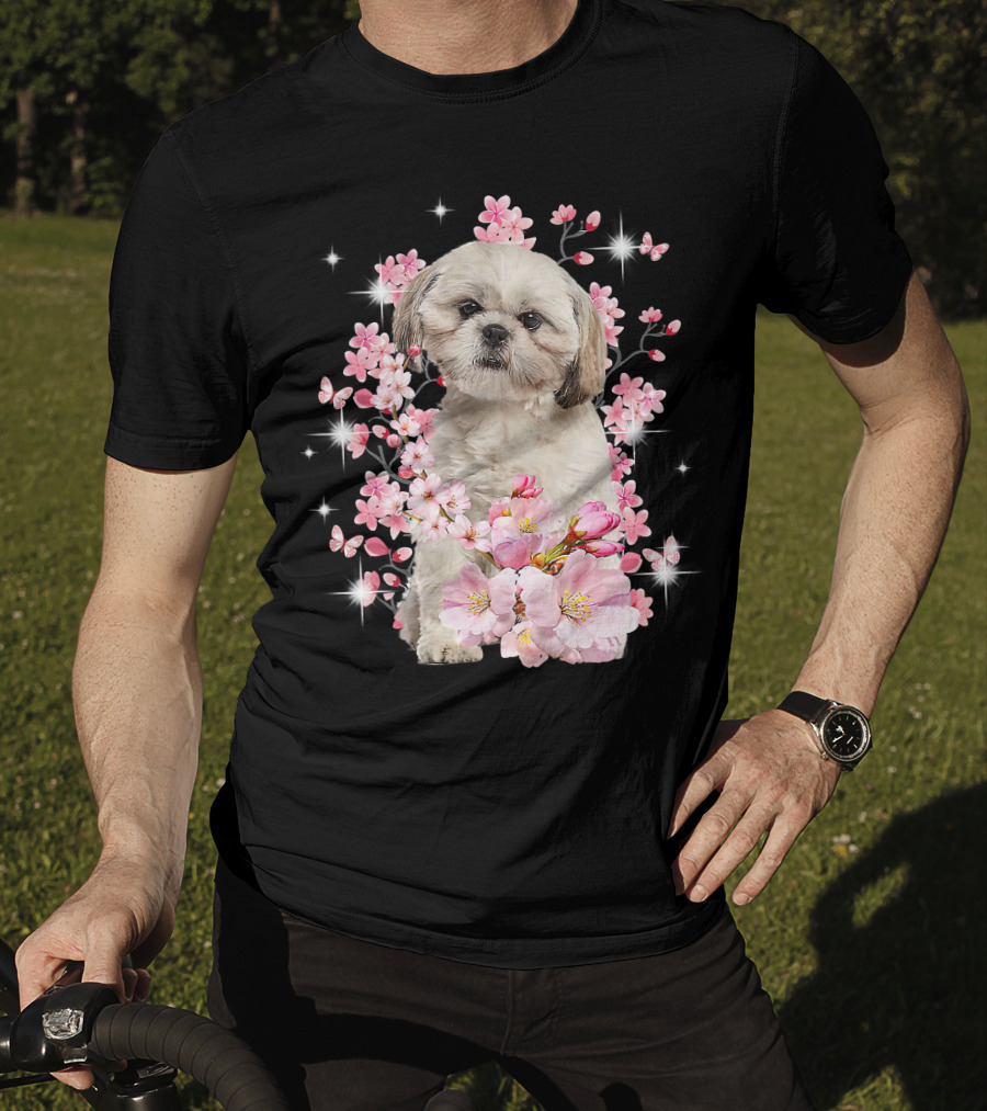 Shih Tzu Dog Sakura Japanese Cherry Blossom T-Shirt