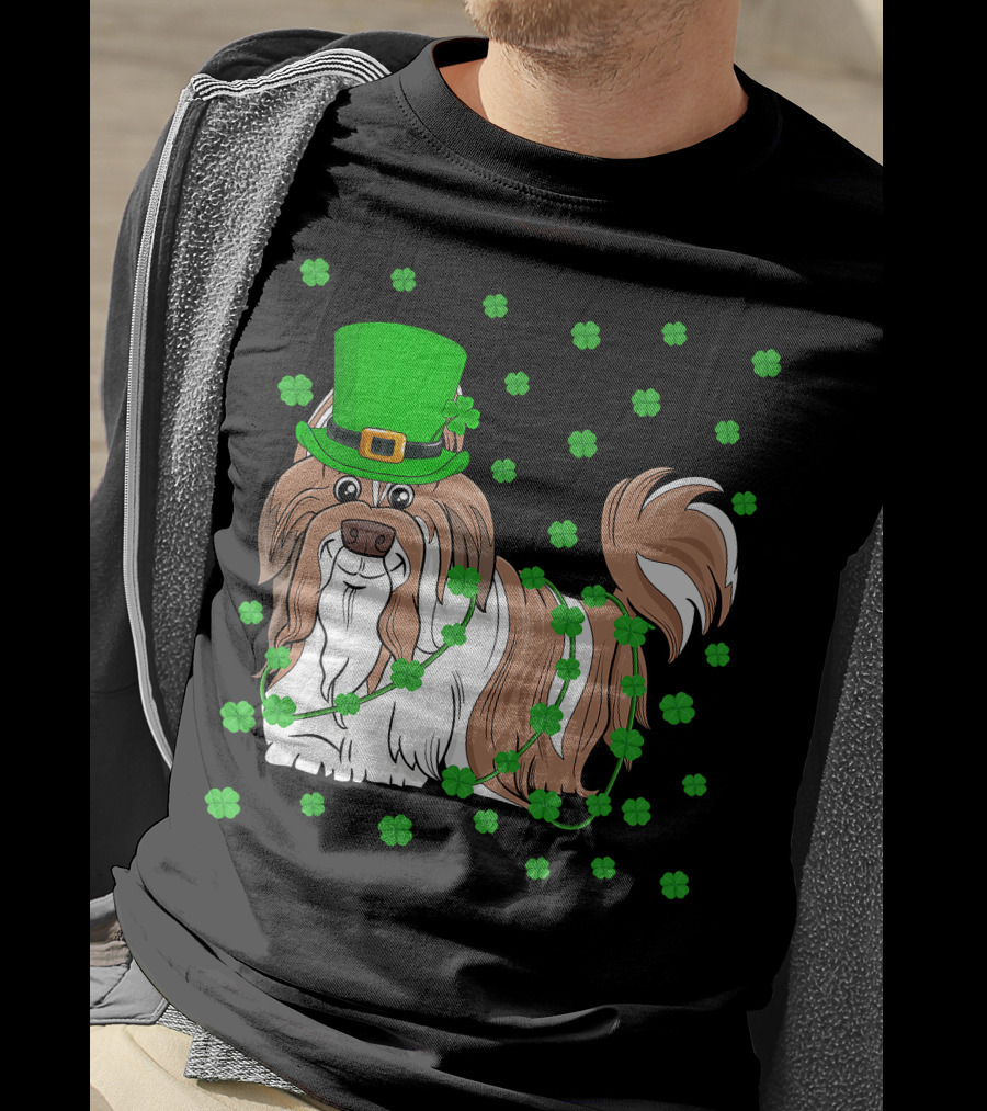 Shih Tzu Dog Lover St. Patrick's Day Leprechaun Hat And Clover T-Shirt
