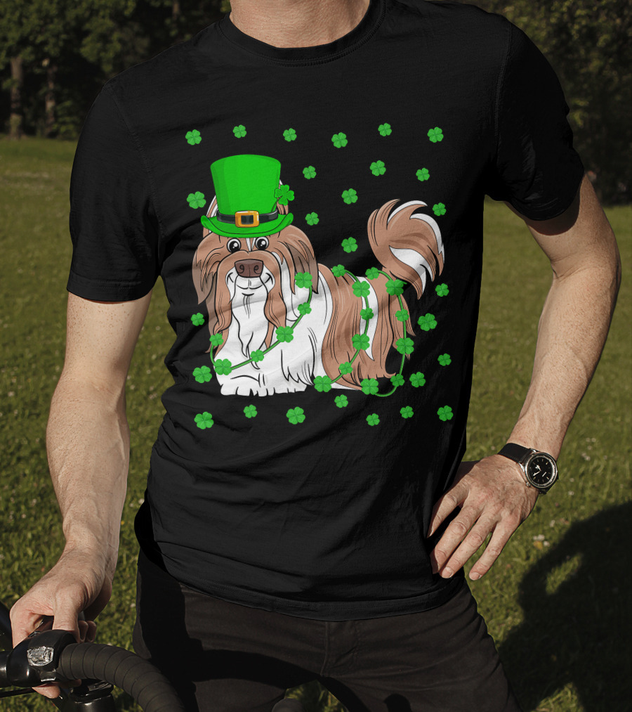 Shih Tzu Dog Lover St. Patrick's Day Leprechaun Hat And Clover T-Shirt