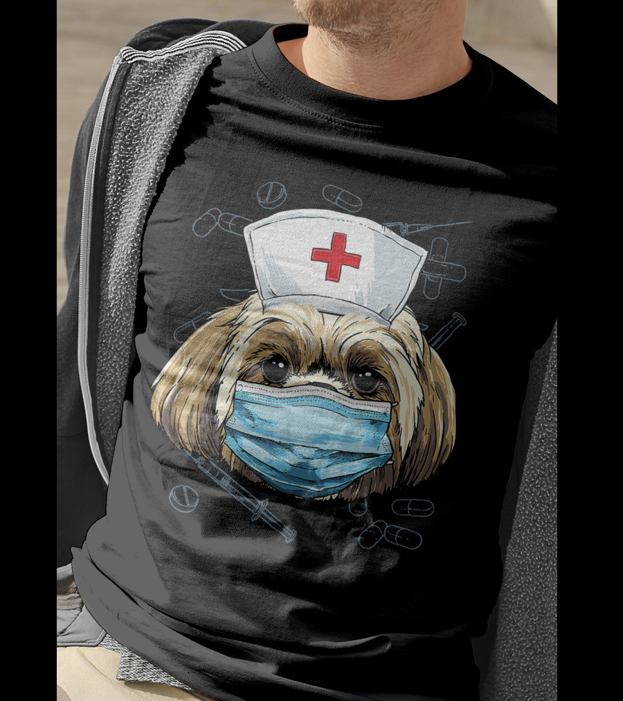 Shih Tzu Nurse RN Graduation Mask Medical T-Shirt