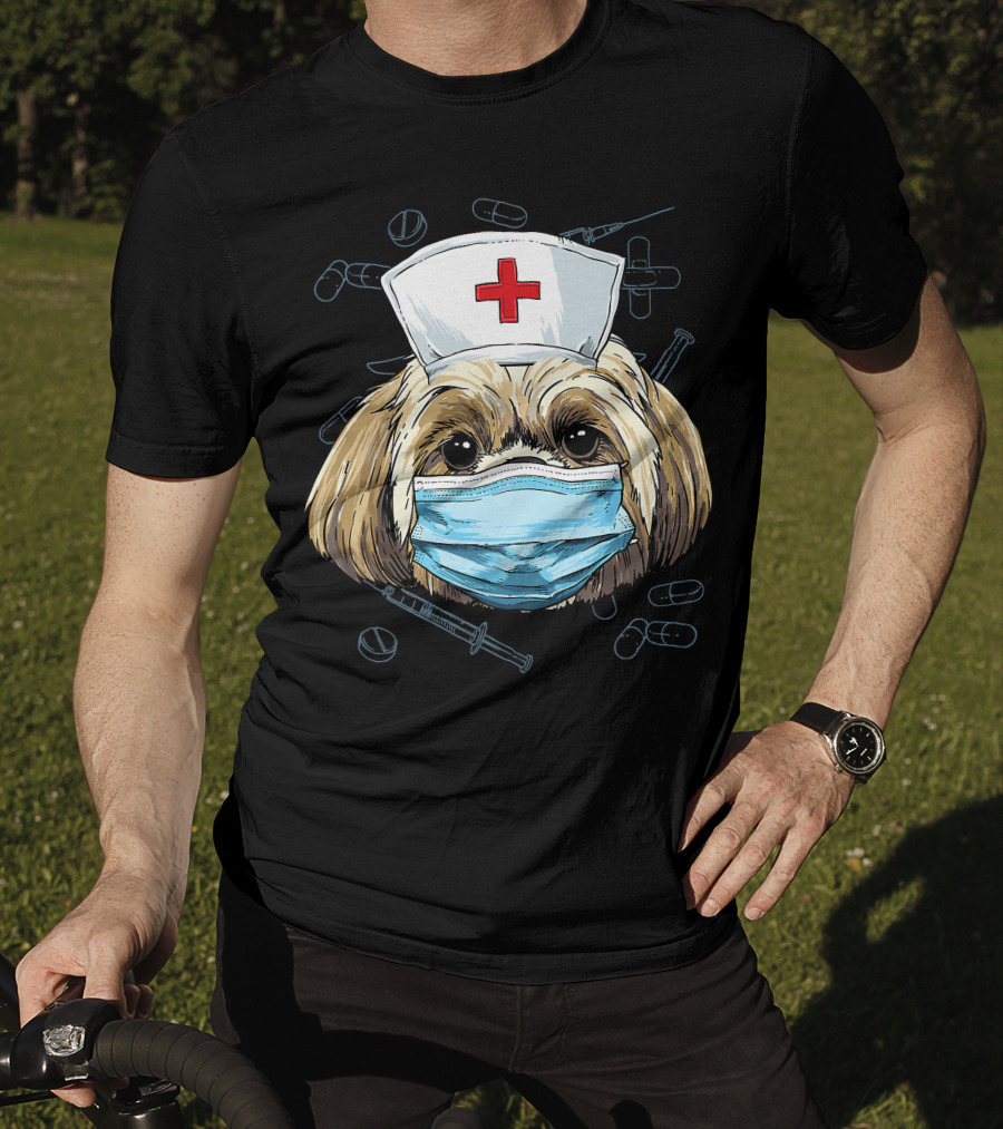 Shih Tzu Nurse RN Graduation Mask Medical T-Shirt