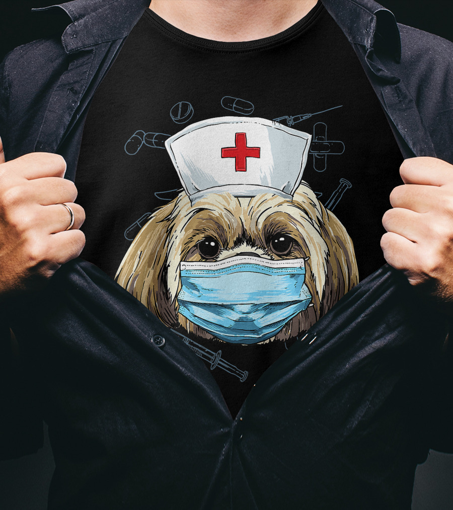 Shih Tzu Nurse RN Graduation Mask Medical T-Shirt