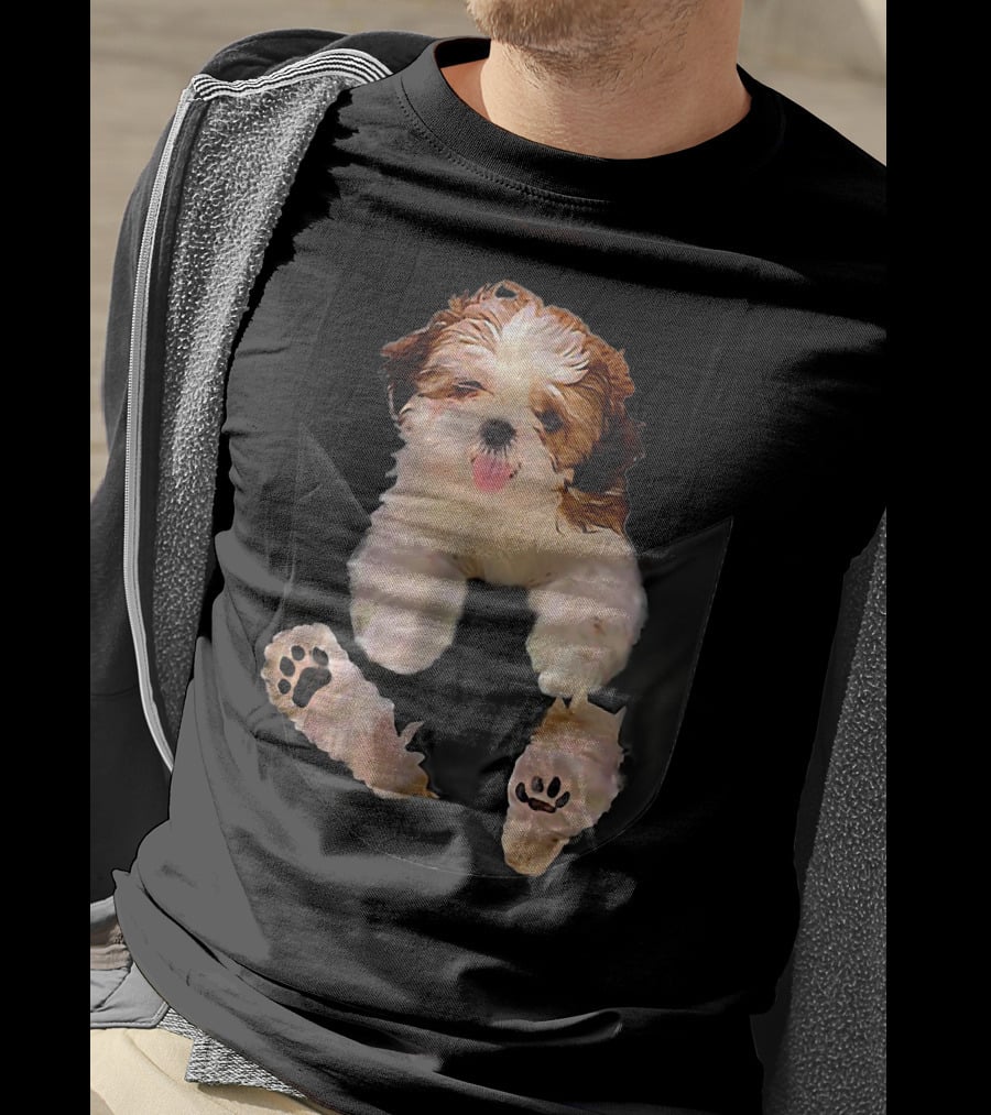 Shih Tzu Dog Pocket Ripper Lover Puppy In Pocket T-Shirt