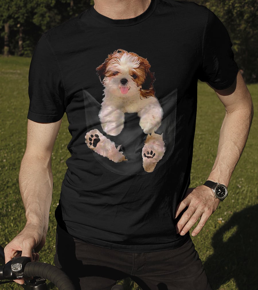 Shih Tzu Dog Pocket Ripper Lover Puppy In Pocket T-Shirt
