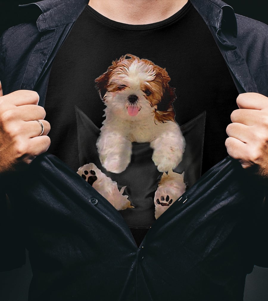 Shih Tzu Dog Pocket Ripper Lover Puppy In Pocket T-Shirt