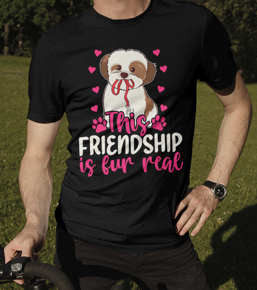 Shih Tzu This Friendship Is Fur Real Funny Dog Lover Hearts And Paws T-Shirt