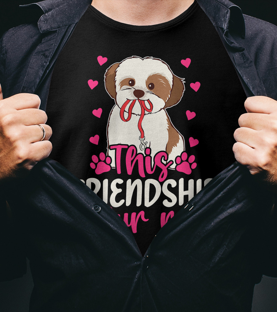 Shih Tzu This Friendship Is Fur Real Funny Dog Lover Hearts And Paws T-Shirt