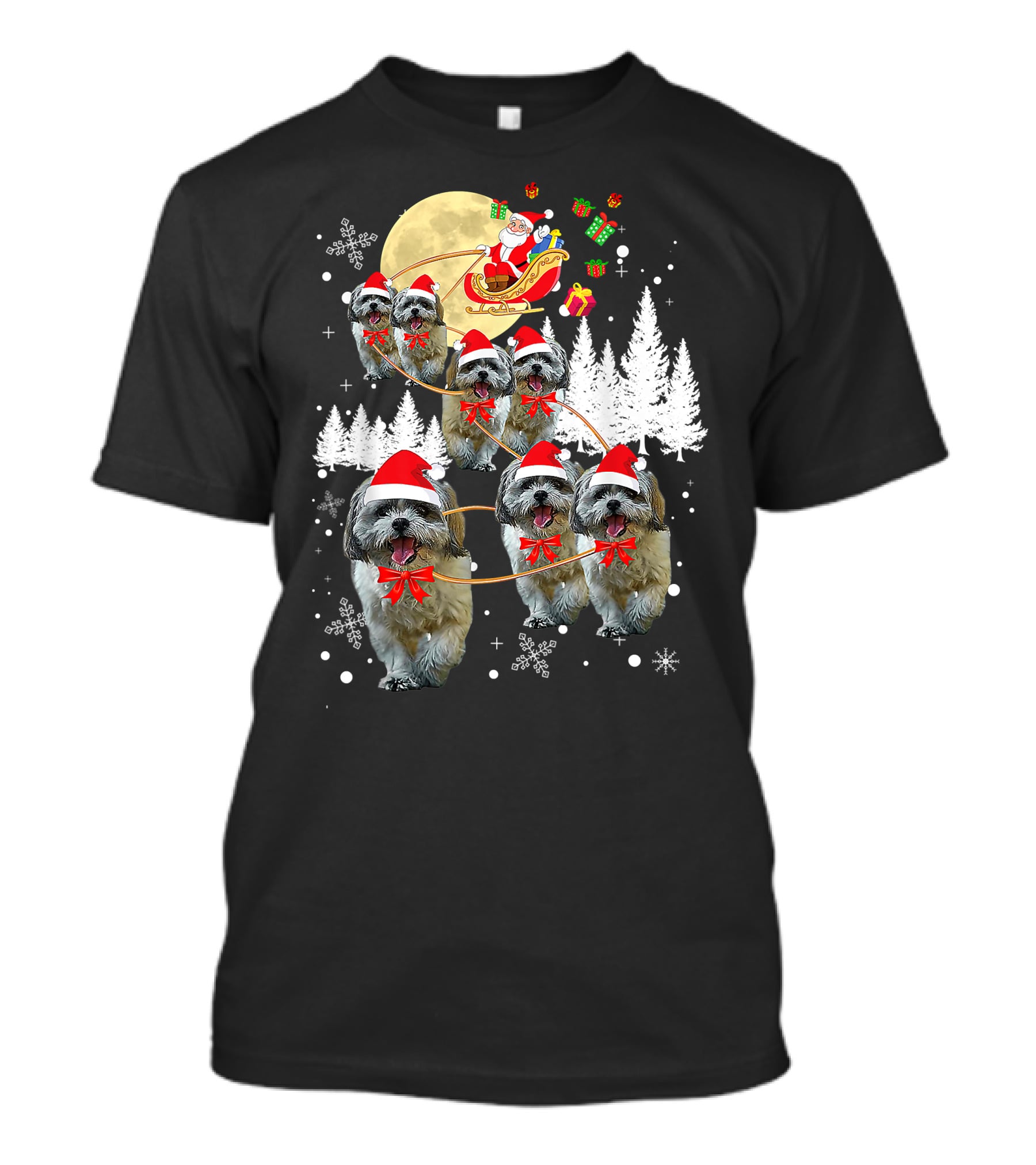 Shih Tzu Christmas Reindeer Moon Santa Dog Fun T-Shirt