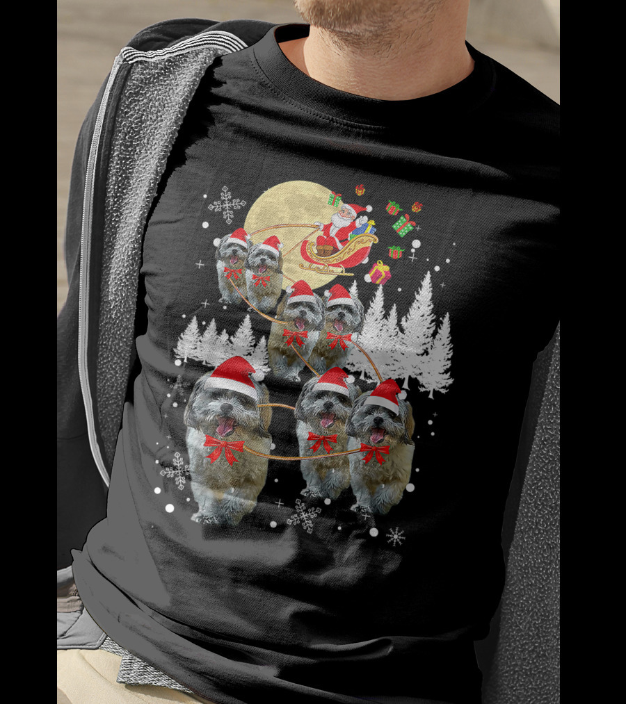 Shih Tzu Christmas Reindeer Moon Santa Dog Fun T-Shirt