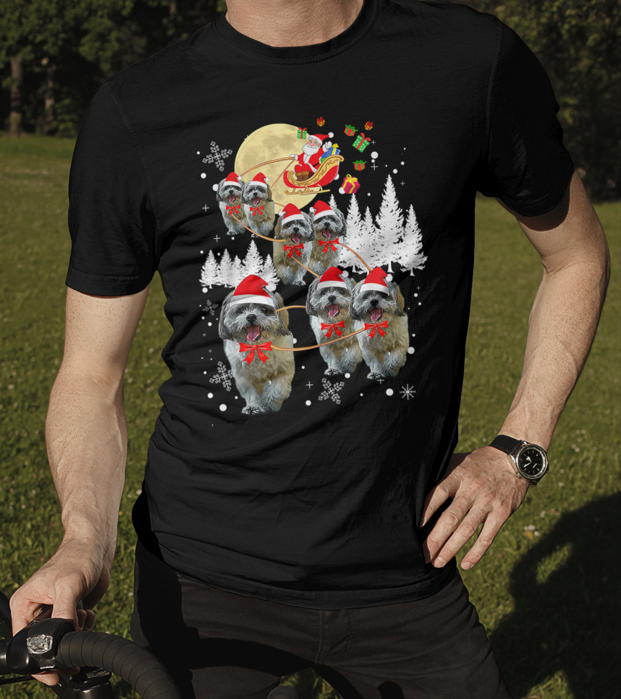 Shih Tzu Christmas Reindeer Moon Santa Dog Fun T-Shirt
