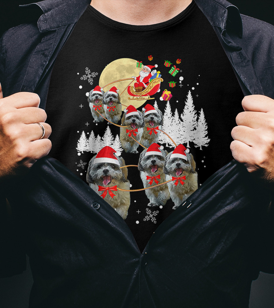 Shih Tzu Christmas Reindeer Moon Santa Dog Fun T-Shirt