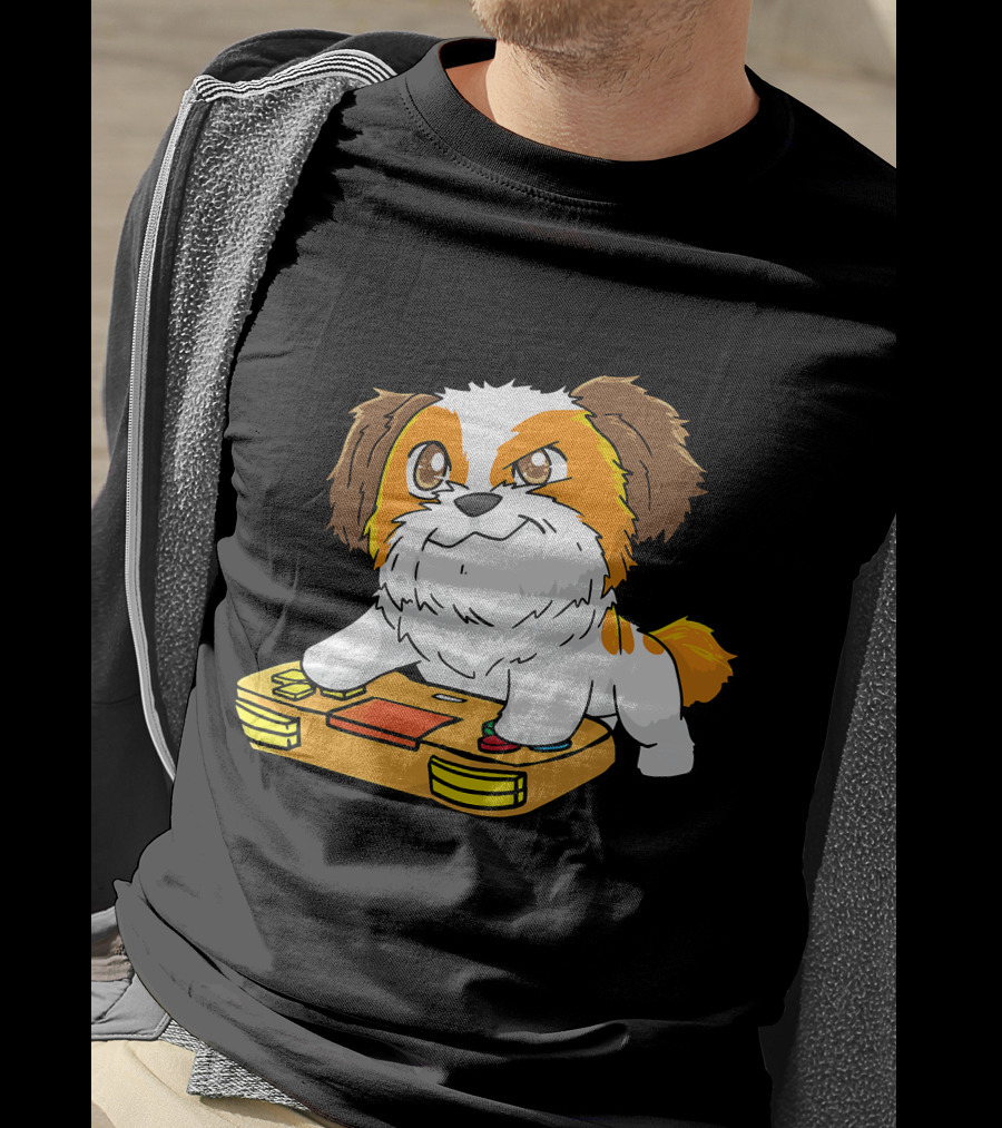 Shih Tzu Kawaii Dog Playing Video Game For Gamers And Dog Lovers T-Shirt