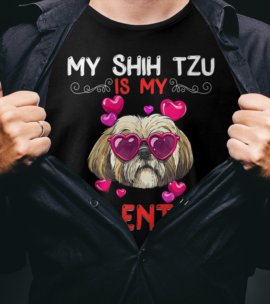 My Shih Tzu Is My Valentine Puppy Fun Hearts Glasses T-Shirt