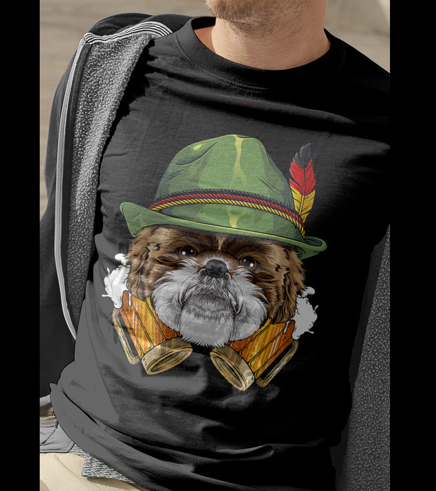 Shih Tzu Oktoberfest Beer Fest Lederhosen German T-Shirt