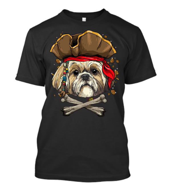 Shih Tzu Pirate Dog Jolly Roger Halloween With Skull And Crossbones T-Shirt