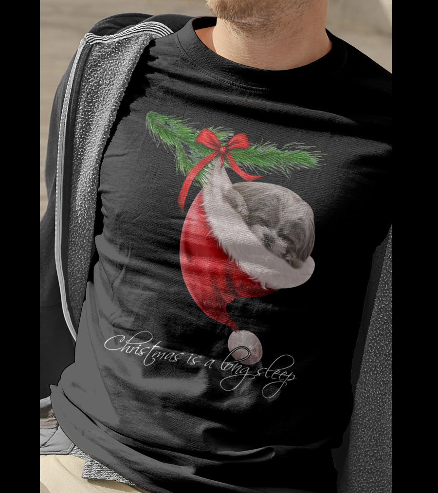 Shih Tzu Sleeping In Santa's Hat Christmas Is A Snuggly Dream T-Shirt