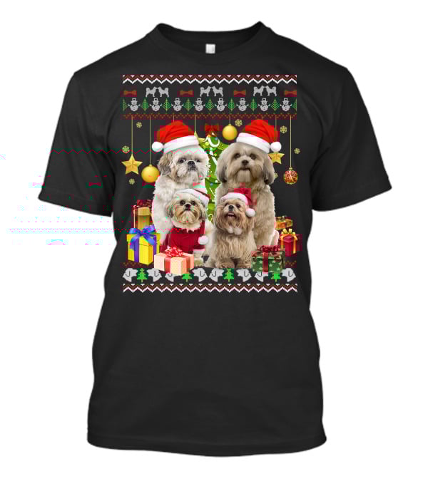 Shih Tzu Santa Hat Christmas Sweater Puppies And Presents T-Shirt