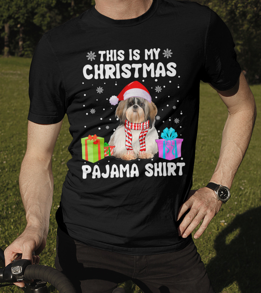 This Is My Christmas Shih Tzu Dog Pajama Puppy Love Santa Hat Presents T-Shirt