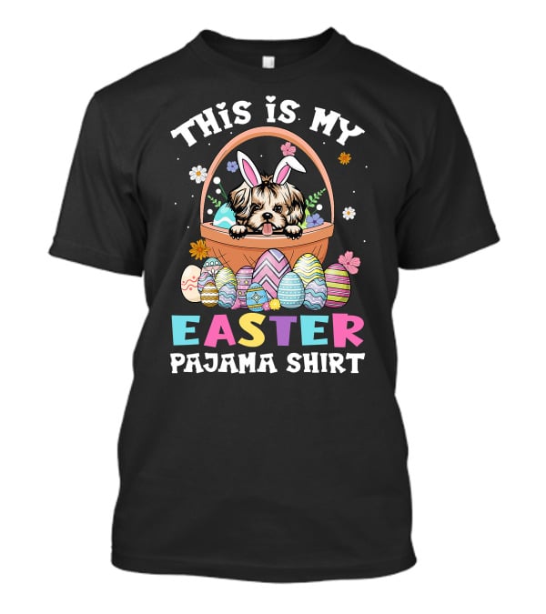 Easter Pajama Shih Tzu Bunny Dog Lover Basket With Colorful Eggs T-Shirt